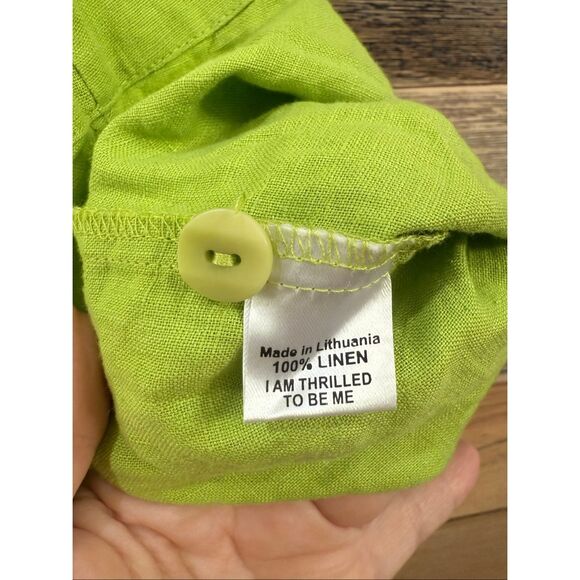 Flax NWOT linen button front shirt lime green relaxed fit size S small - Picture 5 of 8